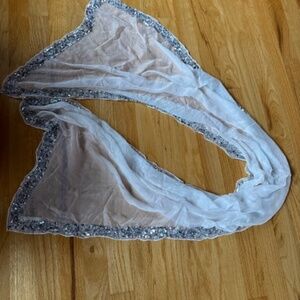 SILK scarf, white, with sequins , perfect condition.